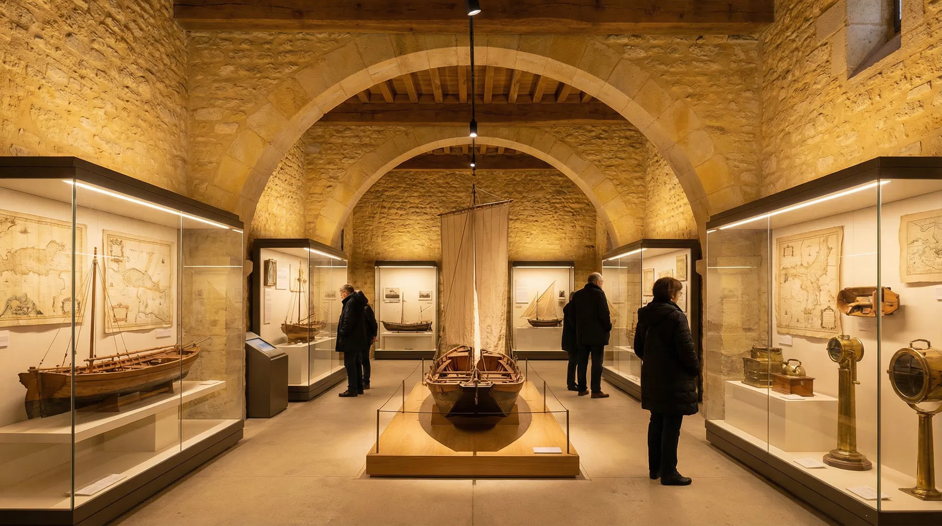 Intérieur du musée avec ses voûtes en pierre et ses collections